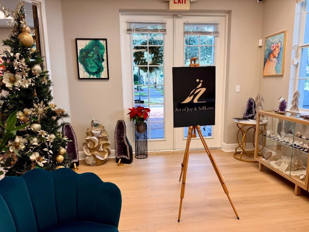 Interior of Art of Joy & SelfLove, crystals, art, and the healing studio on Lake Baldwin Lane